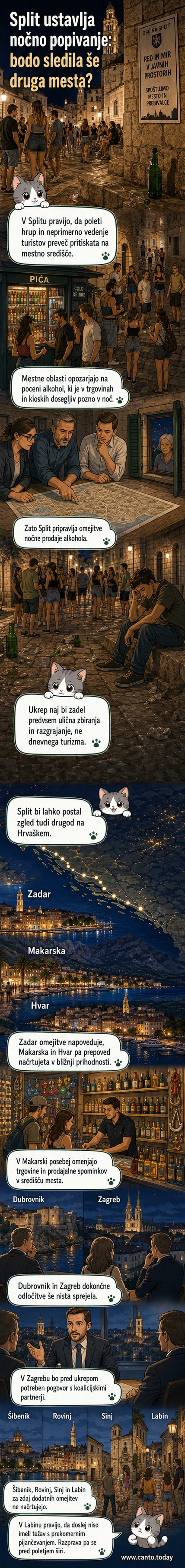 Simbolična slika: prazna ulica ob morju z opuščeno plastenko piva ob hišnem vrtu, značilna za poletne noči na Hrvaškem
