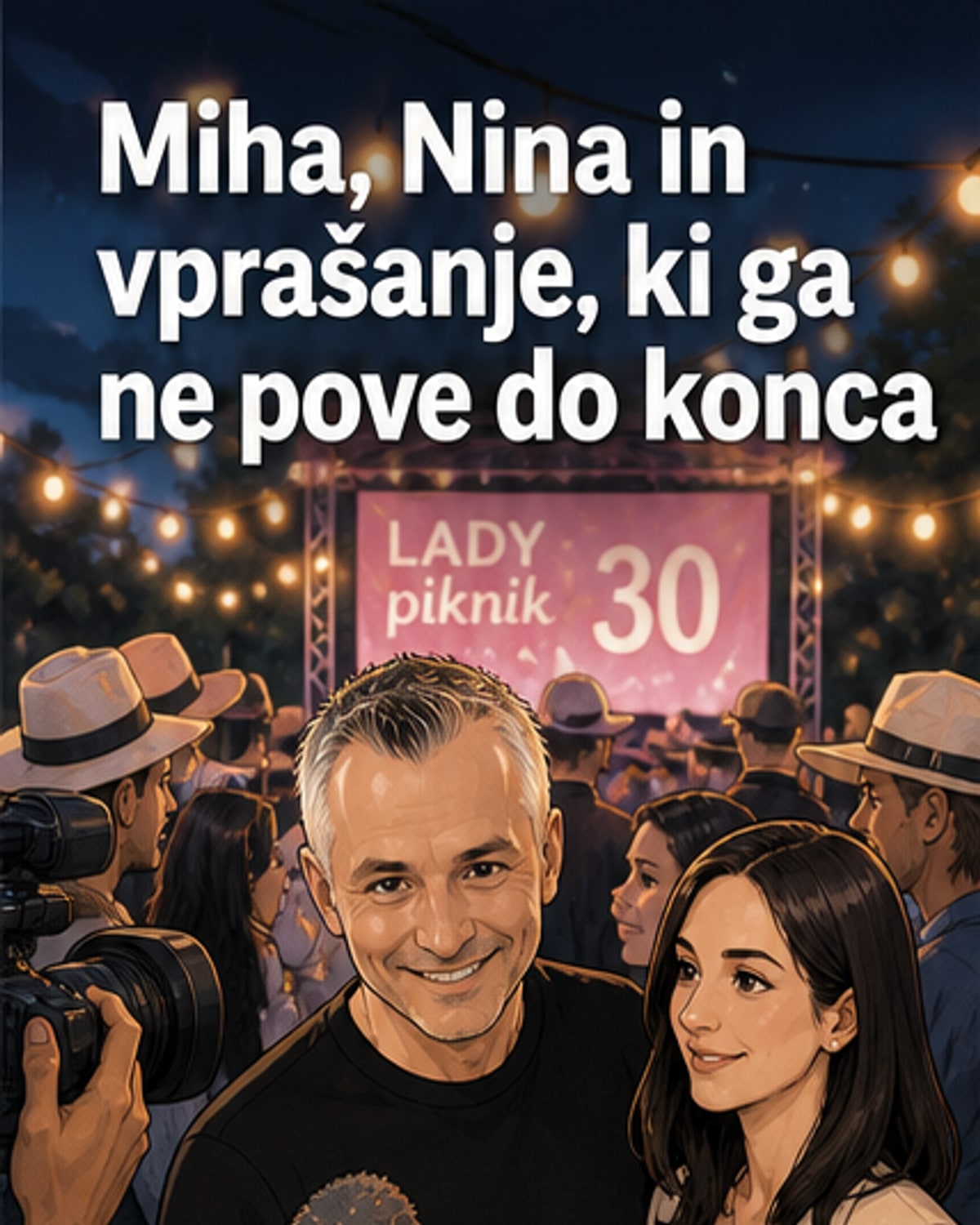 Miha Hercog in njegova nova prijateljica na dogodku Lady piknik, v ozadju je festivalski prizor.