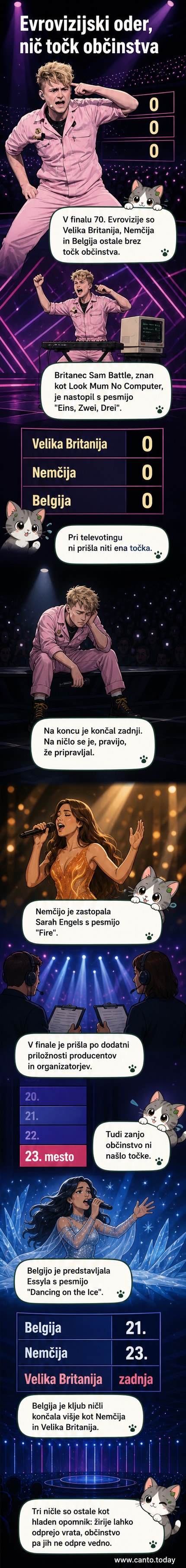Scena iz finala Evrovizije 2026 z izvedbo pesmi 'Eins, Zwei, Drei' britanskega predstavnika Sama Battlea na odru.