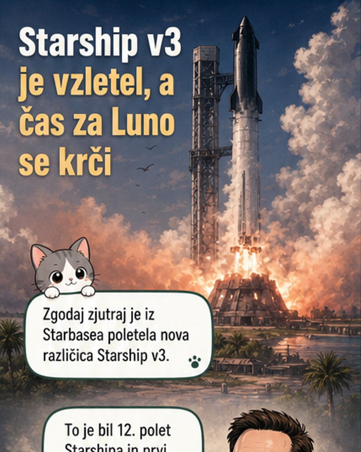 Starship v3 poletel, a s padci