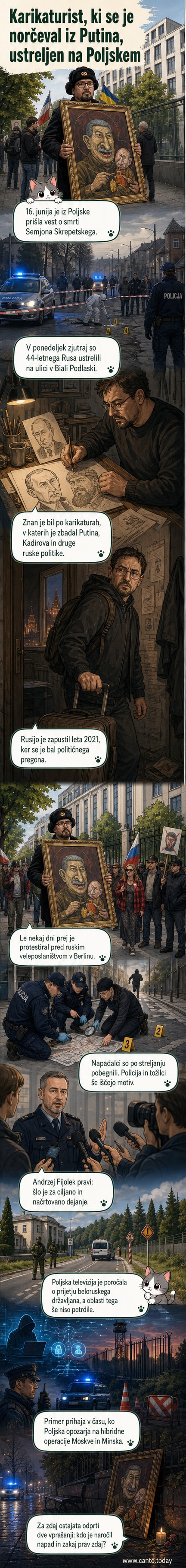 Umetniško delo, ki prikazuje Staljina, kako hrani majhnega Putina, v rokah umetnika pred protestom