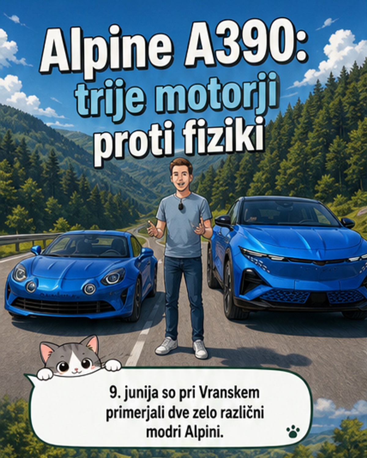 Alpine A390 električni športni terenec na cesti, s poudarkom na tehnologiji pogona in navora med kolesi