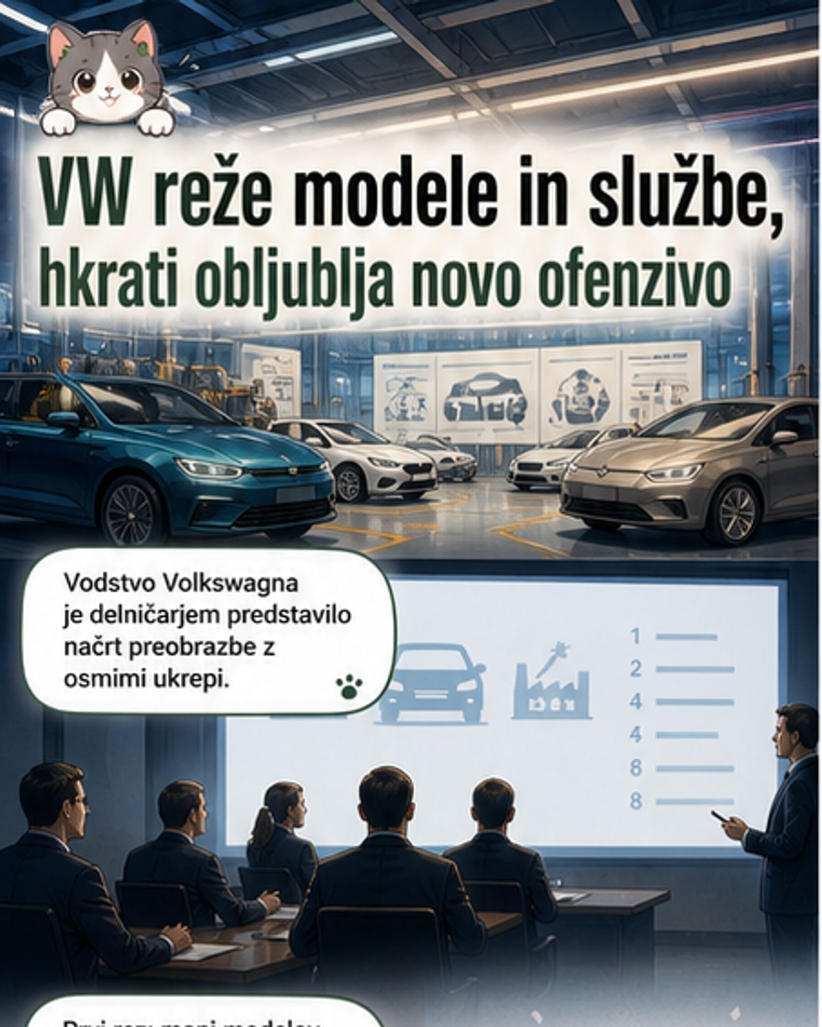 Ilustracija razcepljenega avtomobilskega logotipa z električnim valjem in zmanjševanjem števila vozil, ki izginjajo iz cestnega prometa