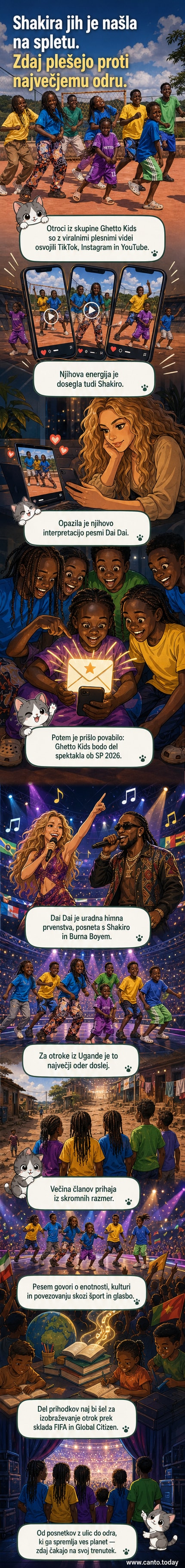 Shakira in plesni otroci iz Ugande na odru med prireditvijo, povezano s svetovnim prvenstvom 2026