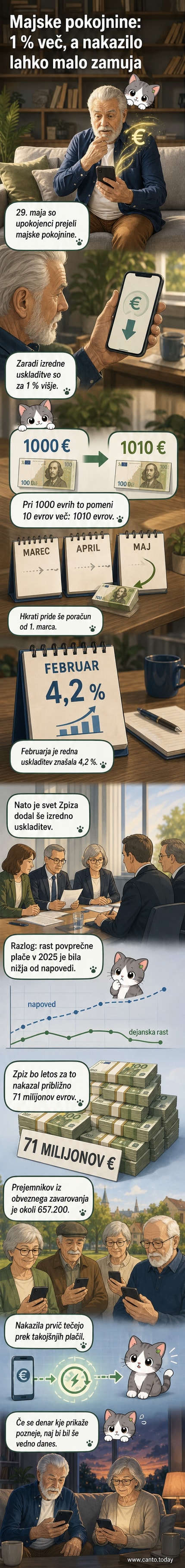 Starejši par pregleduje bančni račun na mobilnem telefonu, na zaslonu je prikazano nakazilo pokojnine z dodatnim zneskom.