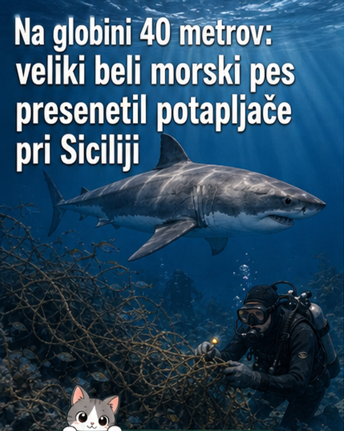 Redek videoposnetek: beli morski pes v Sredozemlju