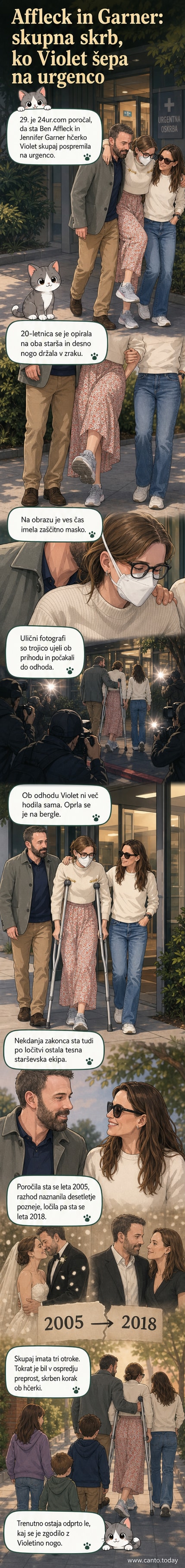 Ben Affleck in Jennifer Garner podpirata hčerko Violet, ki ima poškodovano nogo, med hojo iz zdravstvenega centra.