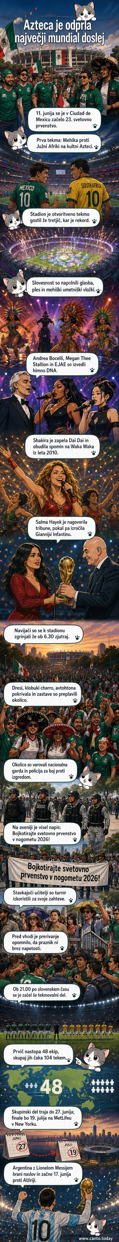 Stadion Azteca poln navijačev v barvah reprezentanc, na igrišču pa zvezdniki pri odpiranju Mundiala 2026.