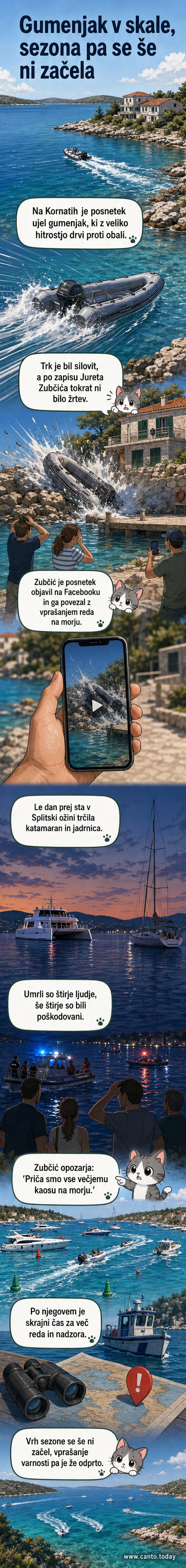Zaslonka videoposnetka, na katerem gumenjak trči v skale ob hrvaški obali.