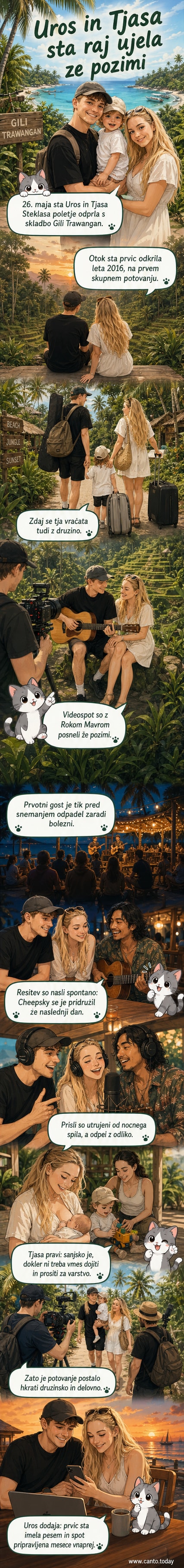 Uroš in Tjaša Steklasa na plaži na Gili Trawanganu, kjer posnimata videospot za novo skladbo pod sončnim zahodom.