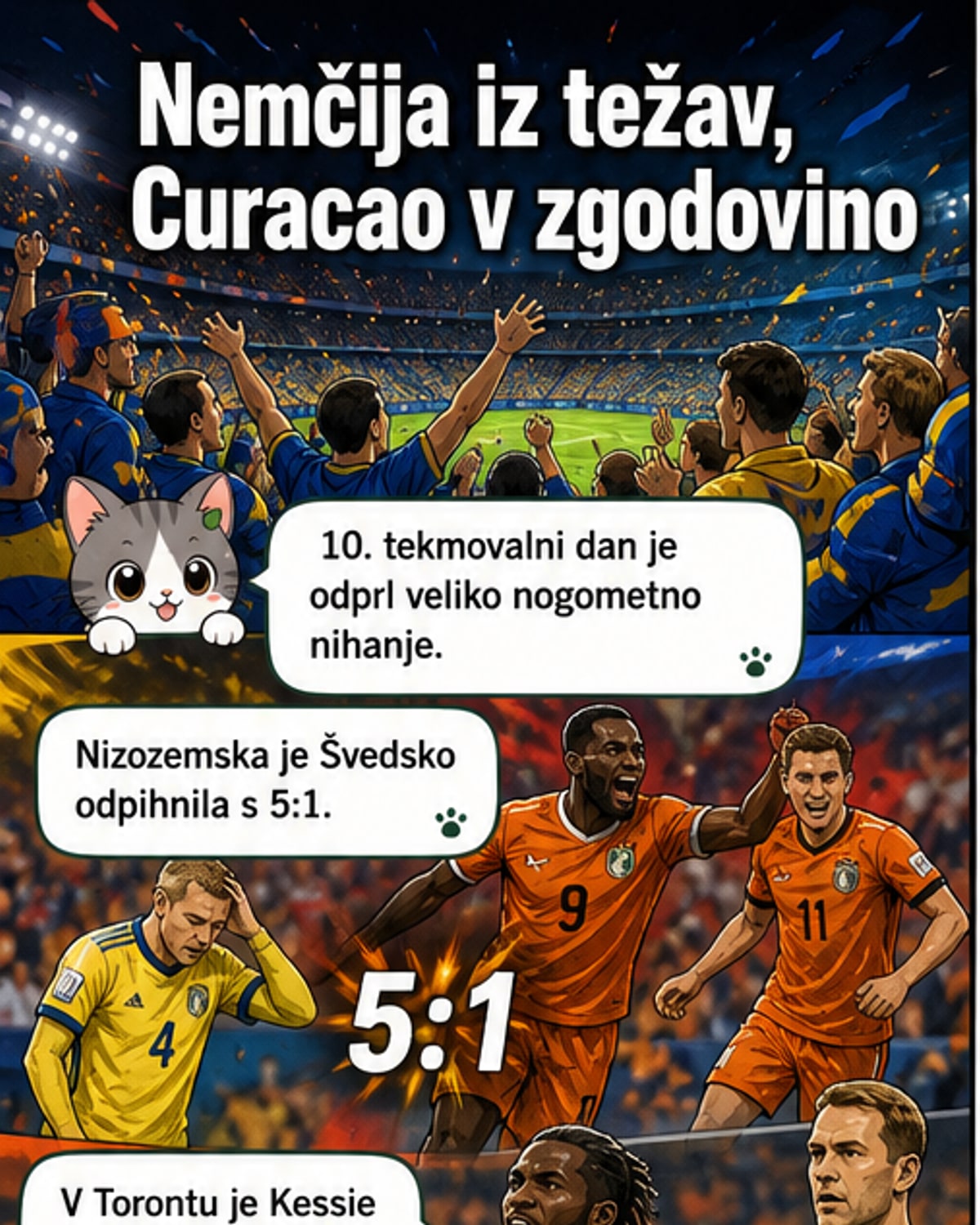 Nemčija preobratila tekmo, Curacao zgodovinski remi