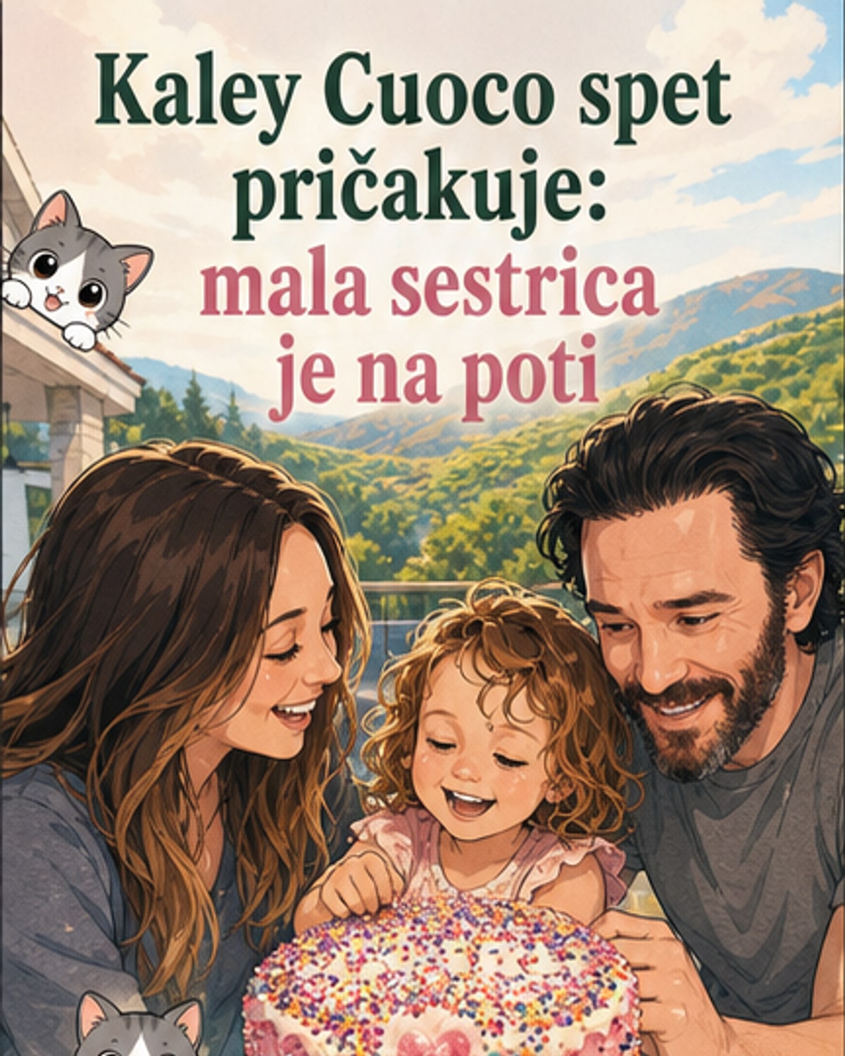 Kaley Cuoco in Tom Pelphrey z roko v roki, z označbo srca in simboličnim trebuščkom, ki označuje prihod novega otroka.