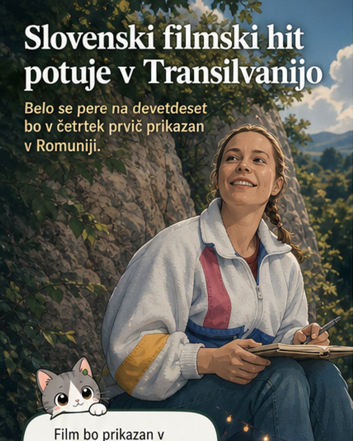 Film 'Belo se pere na devetdeset' na festivalnem plakatu, z naslovno sceno in glavnima igralkama v ospredju.