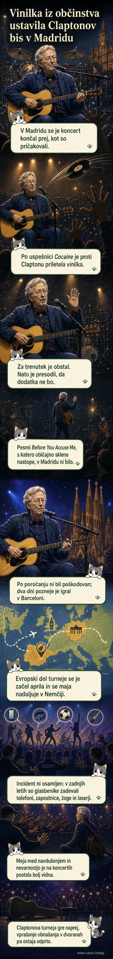 Eric Clapton na odru, tik po tem, ko ga je zadel vinilni plošček iz občinstva.