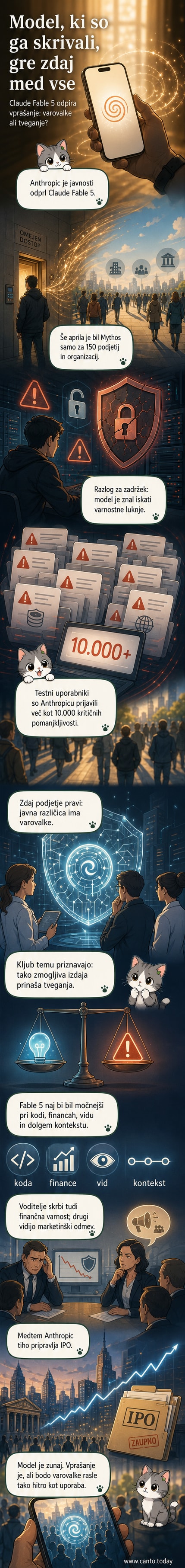 Ilustracija umetnega inteligentnega modela, ki se pojavlja iz oblaka podatkov, z ikonami ključev in zaklenjenih vrat, ki simbolizirajo kibernetsko varnost.