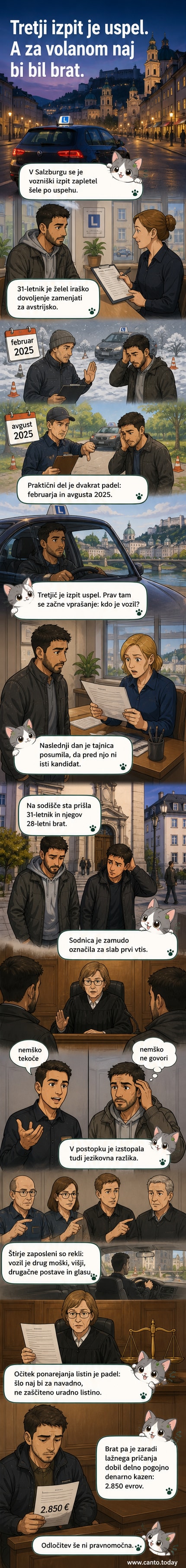 Simbolična slika avtomobila za vožnjo z moškim za volanom, v ozadju sodišče.