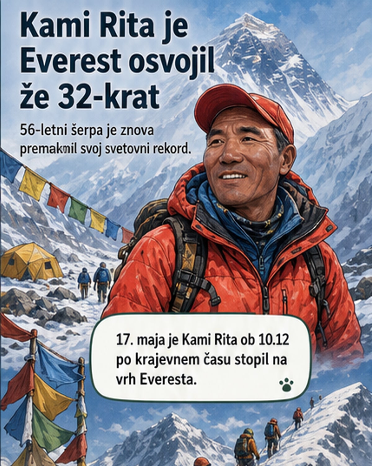 32. vzpon na Everest: novi rekord šerpe Kamija Rite