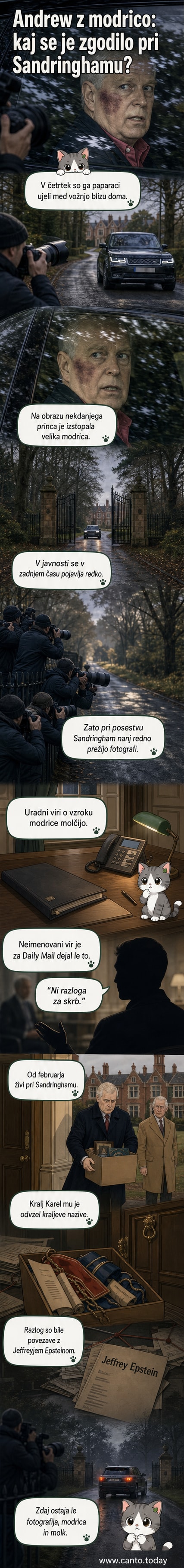 Fotografija princa Andrewa v avtomobilu z očitno modrico na desni strani obraza.
