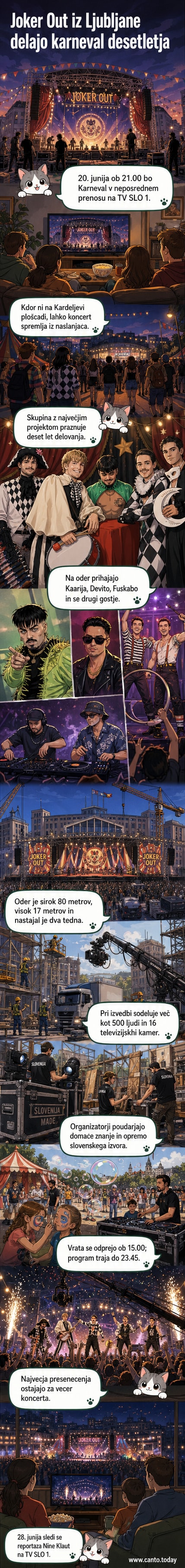 Velikoder na Kardeljevi ploščadi v Ljubljani, okoliš poln ljudi, na ozadju stavbe MORS in Ekonomsko fakulteto, priprava na koncert skupine Joker Out z gostovanjem Käärijäja.