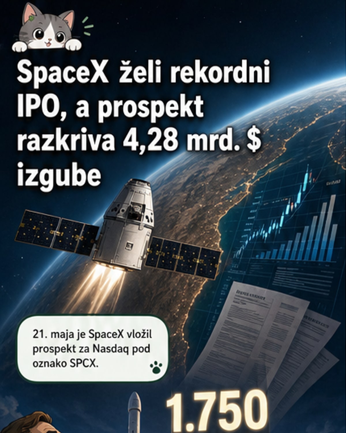 SpaceX razkril četrtletne izgube 4,28 milijarde dolarjev