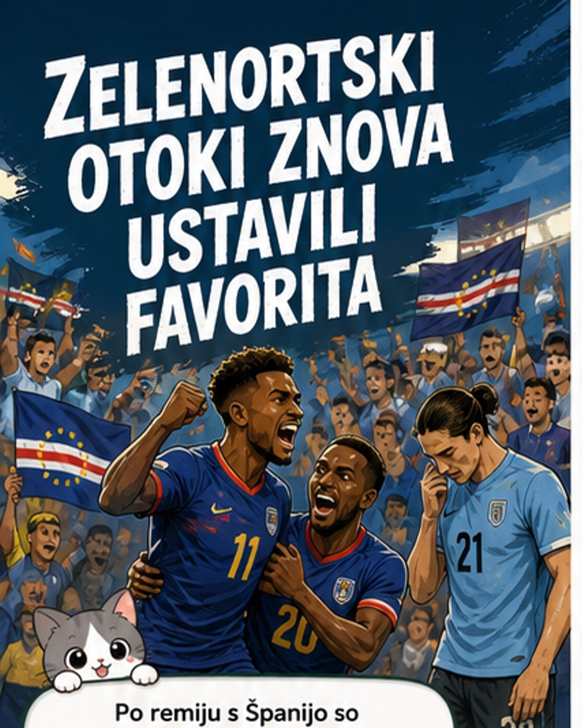 Nogometaši Zelenortskih otokov slavijo po remiju proti Urugvaju na svetovnem prvenstvu.