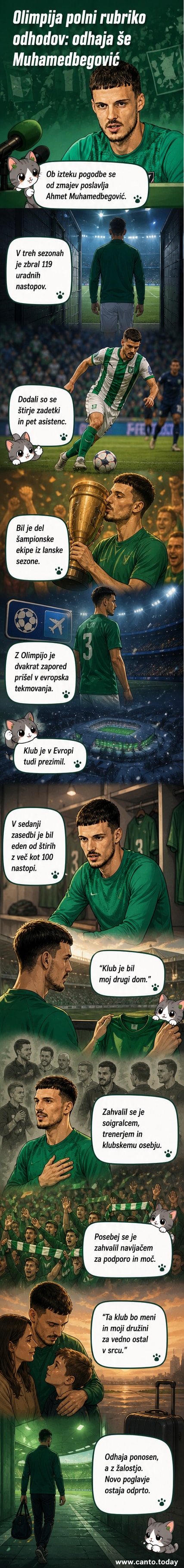 Nogometaš Ahmet Muhamedbegović v zeleno-belem dresu Olimpije Ljubljana, pozdravlja navijače po zadnji tekmi sezone.