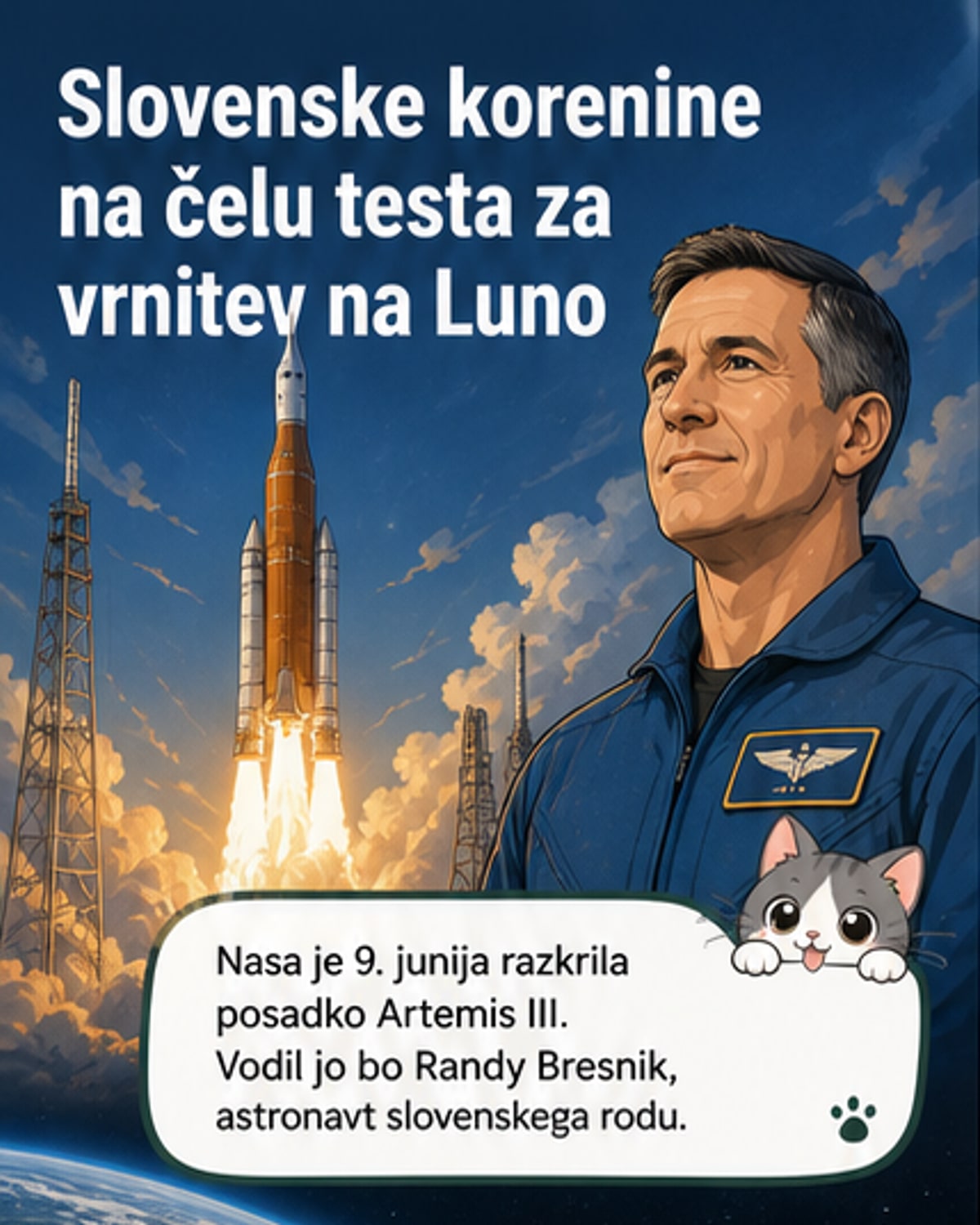 Misijo Artemis III vodi astronavt slovenskega rodu