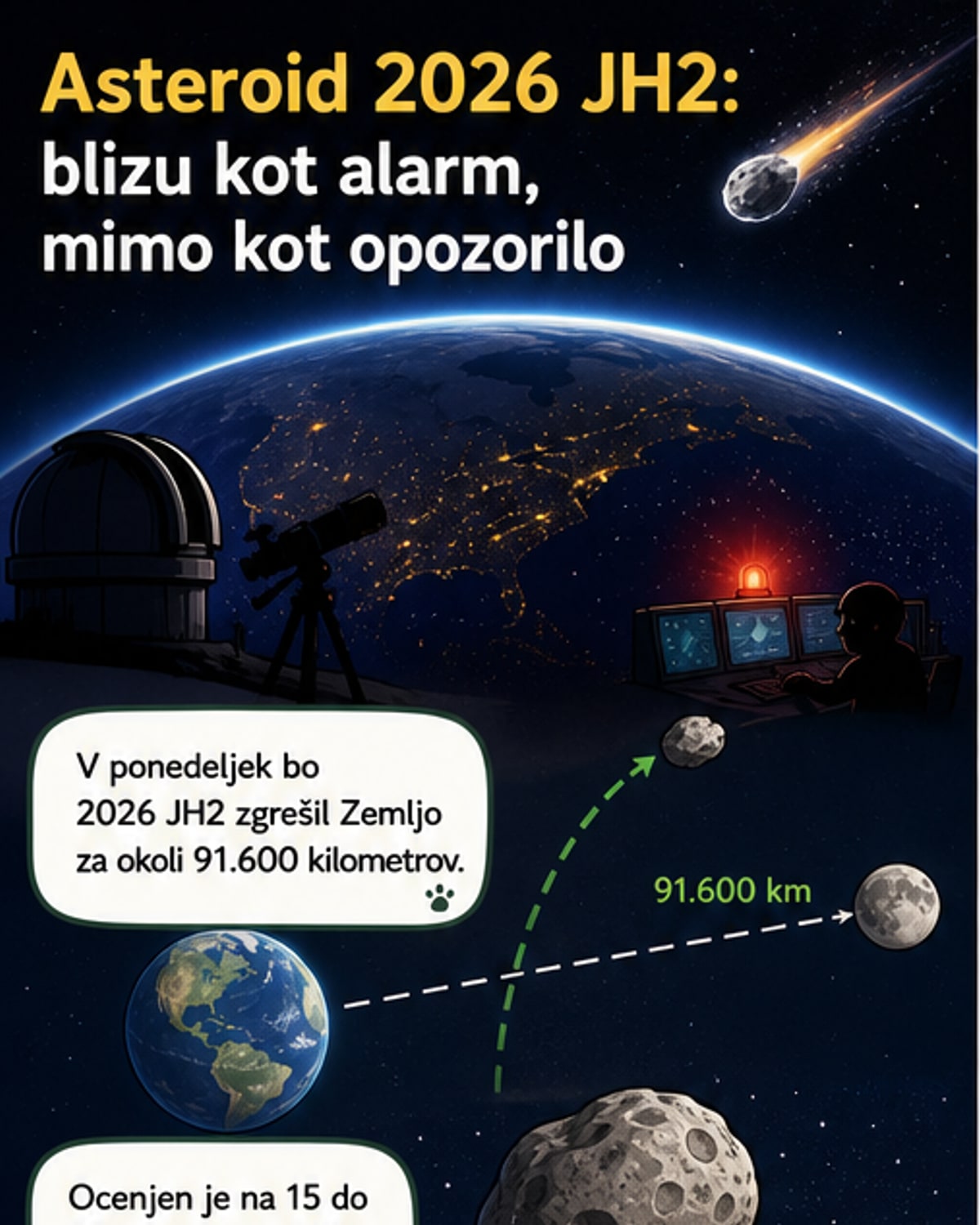Asteroid velikosti avtobusa mimo Zemlje