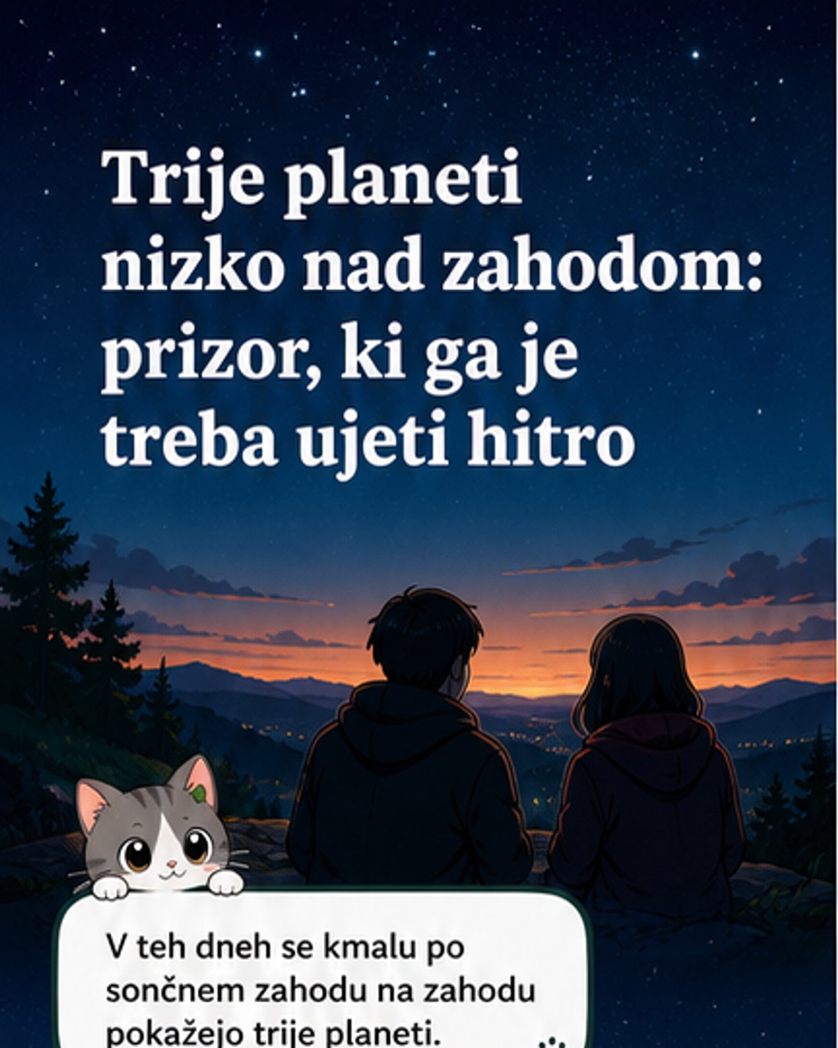 Trije planeti v eni vrsti na večernem nebu