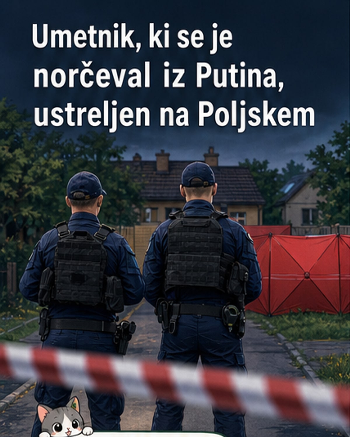 Ulična scena v Biala Podlaski s policijo in pregradami, kjer je bil ustreljen ruski umetnik.