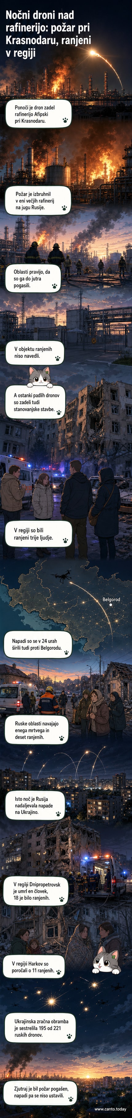 Zgodovinski požar v rafineriji Afipski po ukrajinskem dron napadu, sivo-črni dim se dviguje proti nebu