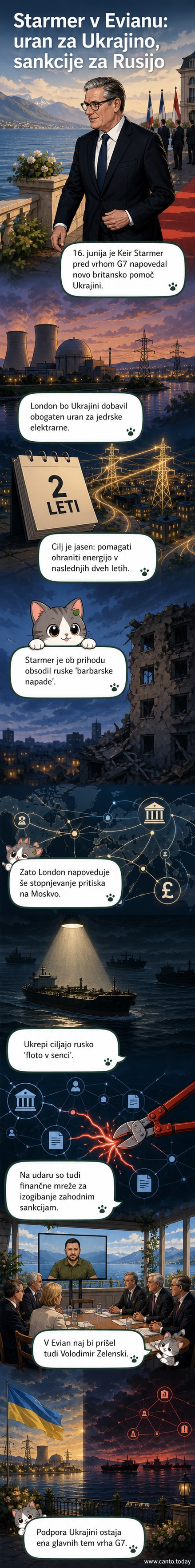 Britanski premier Keir Starmer preden vstopi na vrh G7 v Evianu, ob njem zastava Združenega kraljestva