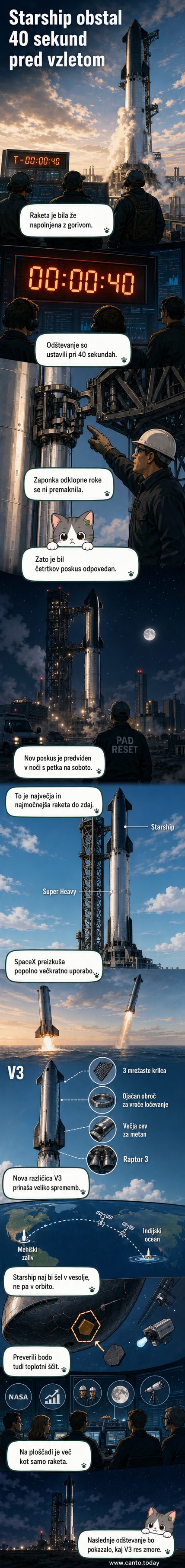 Ilustracija rakete Starship V3 na izstrelitvenem stojalu, z označenimi deli: Super Heavy spodaj, Starship zgoraj, velika dovodna cev za gorivo in T-oblikovana mrežasta zakrilca.