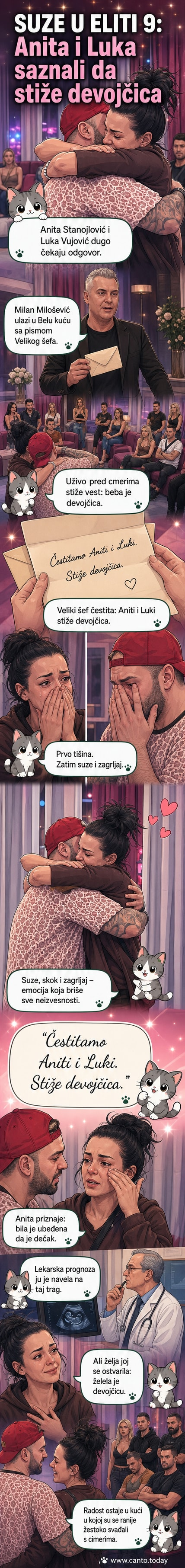 Anita Stanojlović i Luka Vujović u trenutku kada saznaju da će dobiti devojčicu, uživo u studiju reality emisije „Elita 9”.