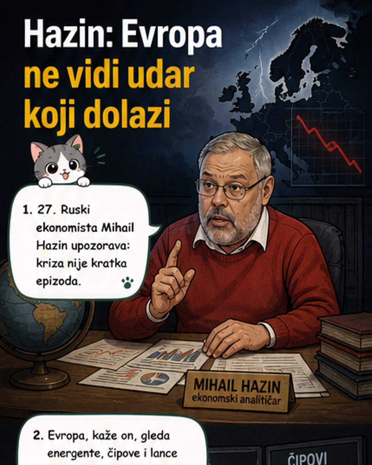 Илустровани приказ света подељеног на више економских зона са симболима валута, фабрика и трговине између региона.
