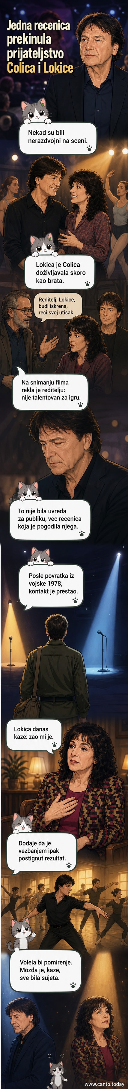 Илустрација Здрвака Чолића и Локице на снимачкој локацији филма 'Пјевам дану, пјевам ноћу', са напетом атмосфером између њих.
