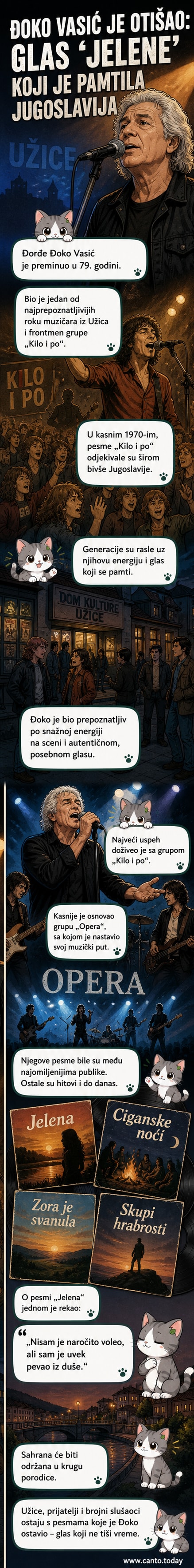 Члан рок групе на бини, са микрофоном у руци, у традиционалном рок извођачком ставу, са гитаром у позадини и публиком која аплаудира.