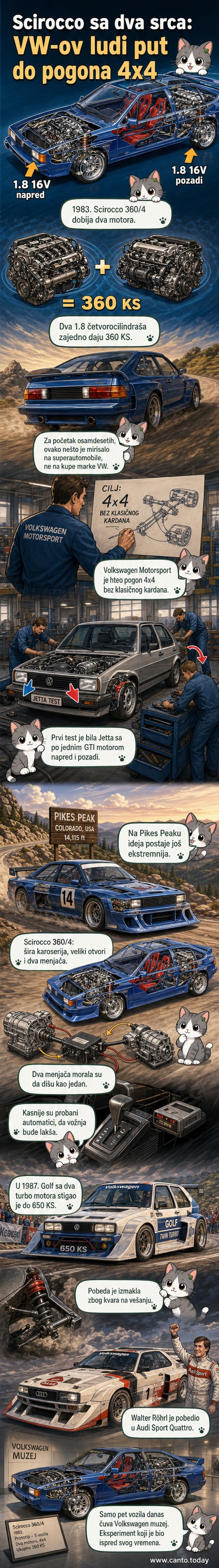 Експериментални Volkswagen Scirocco 360/4 са проширеним котуријем, великим отворима за ваздух и ознакама мотора са предње и задње стране.