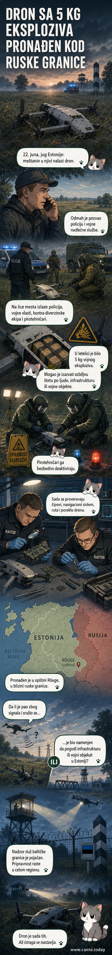 Фотографија дрона са експлозивом на пољу у Естонији, окружен безбедносним тимовима.