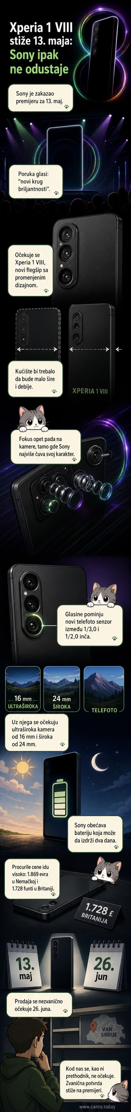 Sony Xperia 1 VIII sa kvadratnim modulom kamere i dugim vekom baterije, najavljen za 13. maj