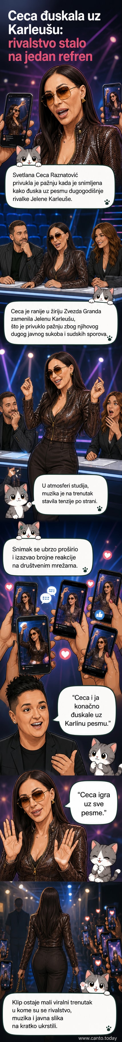 Певачица Цеца Ражнатовић у студију, у покрету док игра, са колегиницом у позадини.