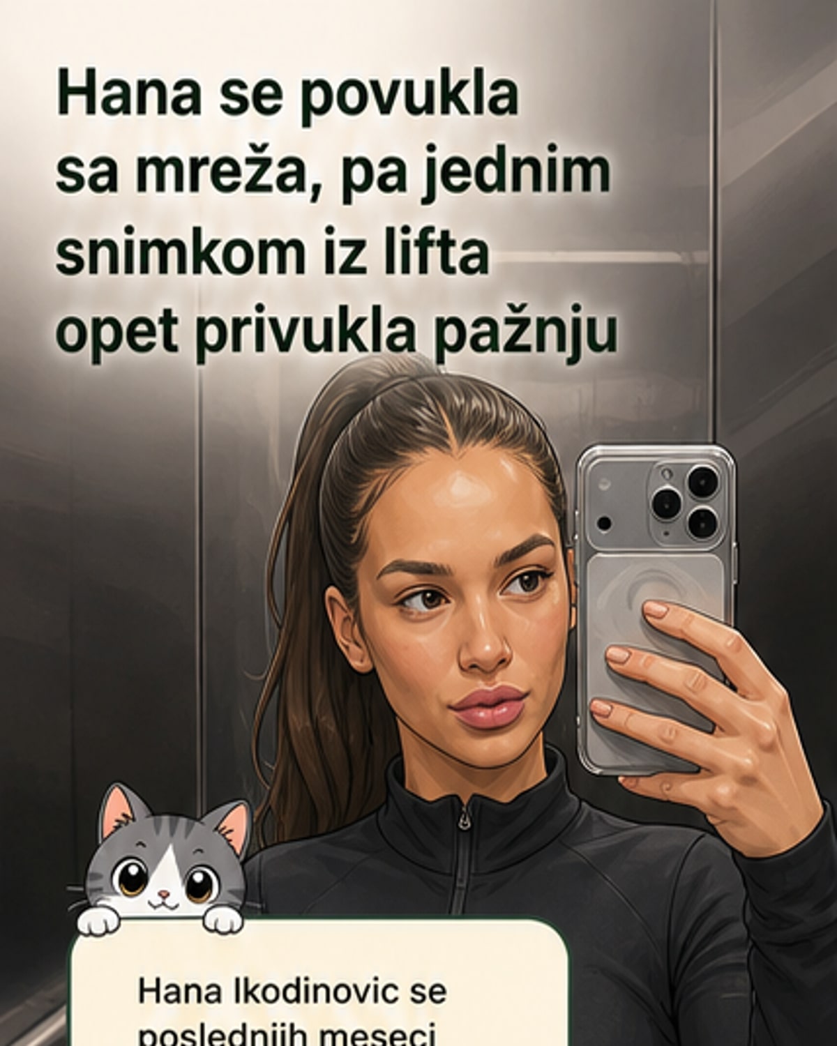Хана у хеланкама, без шминке у лифту