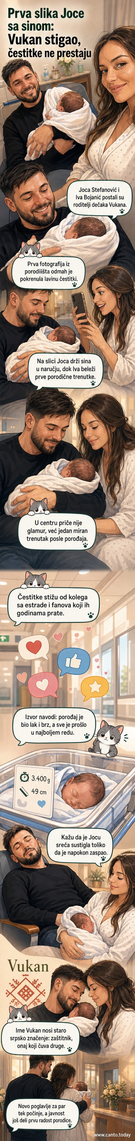Певач Јоца Стефановић држи своје новорођено дете у наручју у болници, док му партнерка Ива Бојанић срећно гледа у тренутак.