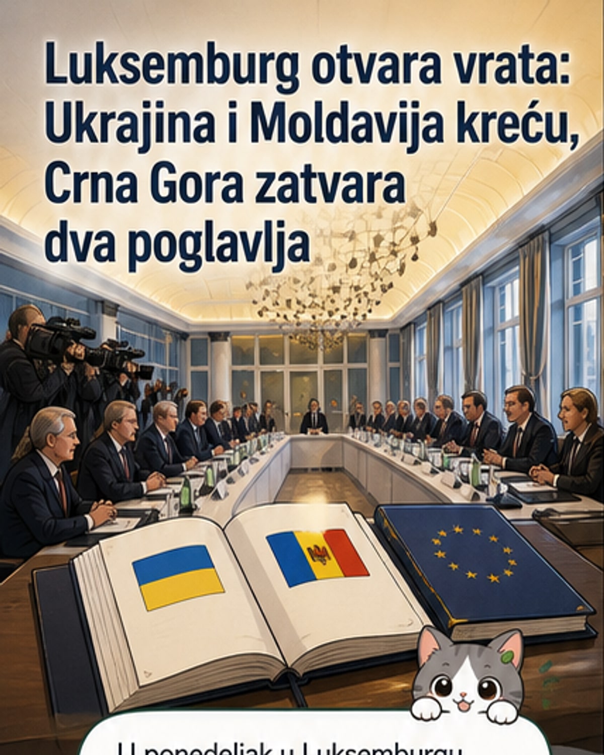 Карта Европе са означеном Украјином, Молдавијом и Црном Гором, док стрелице показују смер ка Бриселу као симболу ЕУ приступања.