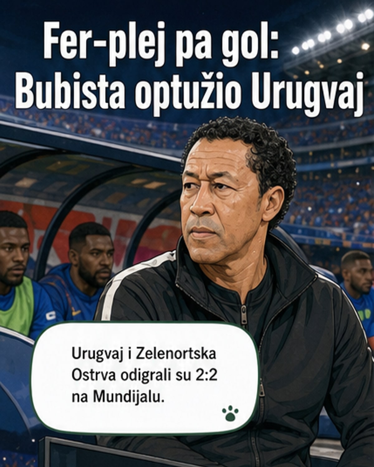 Fudbaler Zelenortskih Ostrva leži na terenu dok Urugvajci napadaju za izjednačenje.
