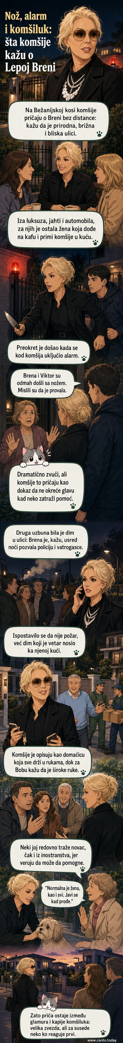 Лепа Брене у свом дворишту на Бежанијској коси, окруженa пријатељима и кучетима, са кућом у позадини.