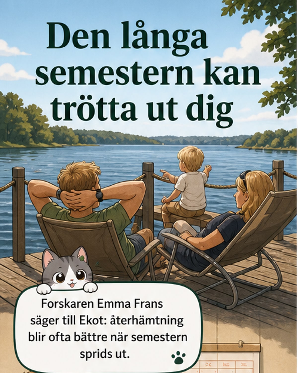 Illustration av en person som laddar energi genom att ta korta pauser under året istället för en lång semester.