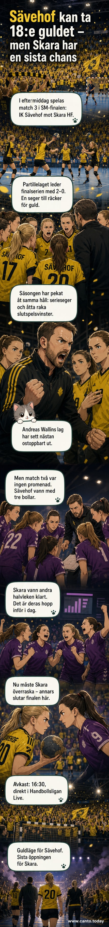 Handbollsspelare från IK Sävehof i röd och vit dräkt spelar en match i fullsatt arena.