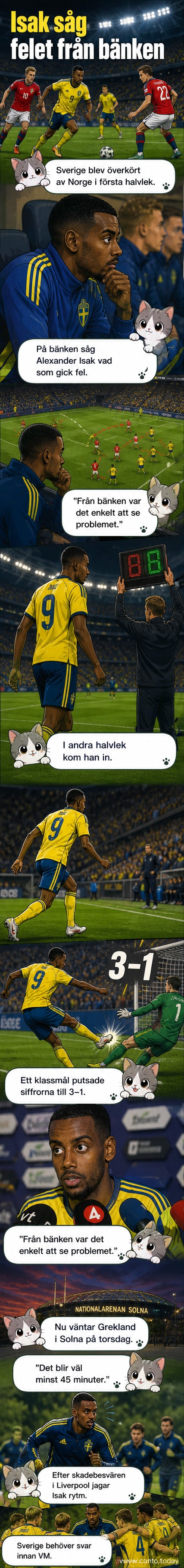 Alexander Isak står på planen efter att ha gjort mål mot Norge, med publiken i bakgrunden.