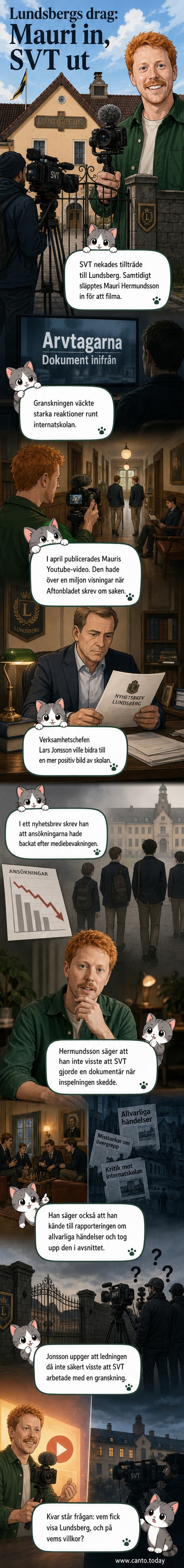 En youtuber filmar på Lundsbergs internatskola medan skolpersonal tittar på, medan SVT nekades tillträde.